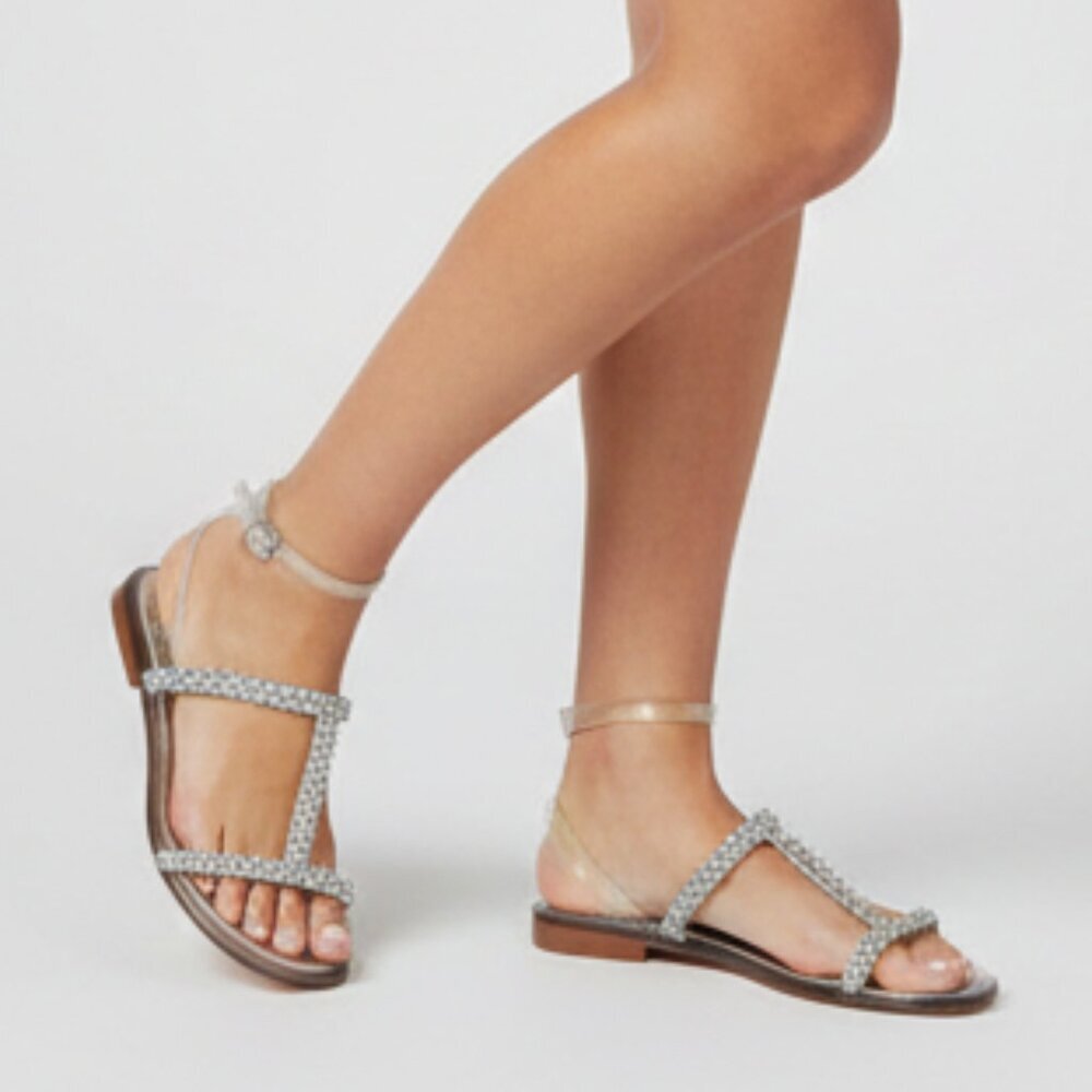 Stuart Weitzman Silver Crystal Strappy Sandals Size 38 Luxury Designer Resort